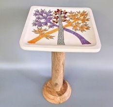 Hand Painted Wooden Side Table Multicolor Tree Stool